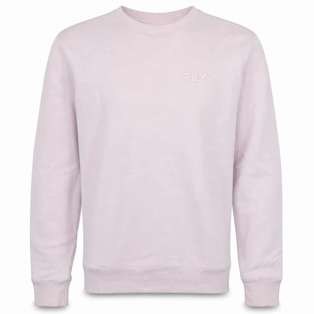 Front view of Fila men’s pink crew neck long sleeve pullover sweatshirt, size S