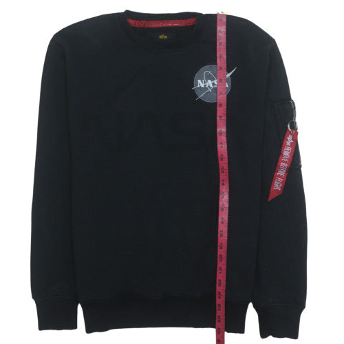 Alpha Industries Men's Black NASA Logo Crew Neck Sweatshirt M