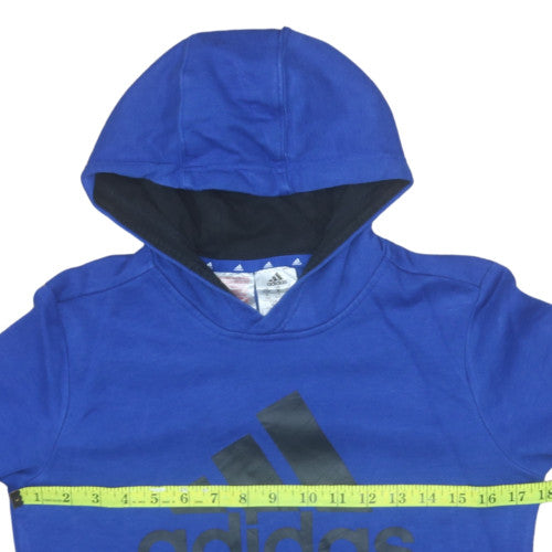 Adidas Boys Blue Pullover Hoodie 11-12 Years Cotton Blend Sportswear