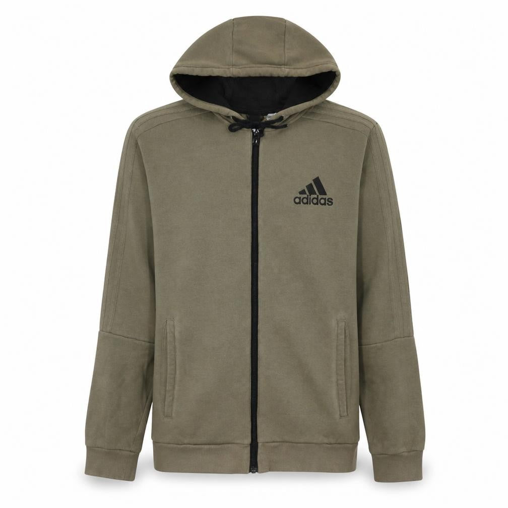 Adidas Men's Brown Full Zip Hoodie Size M Regular Fleece Logo Style