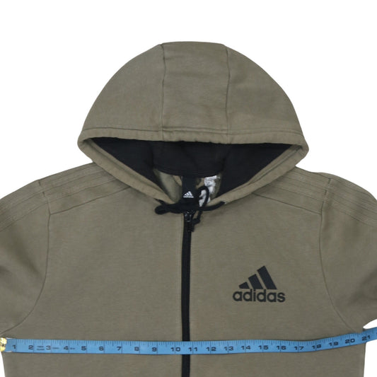 Adidas Men's Brown Full Zip Hoodie Size M Regular Fleece Logo Style