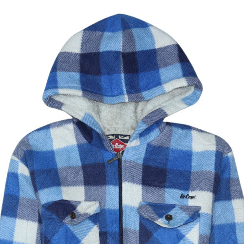 Lee Cooper Men Blue Check Hooded Fleece Jacket L