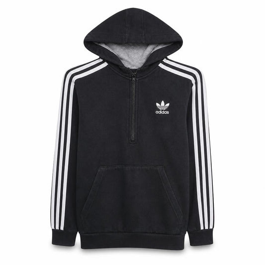 Adidas Boys Black 12-13 Years 1/2 Zip Hoodie with Stripes