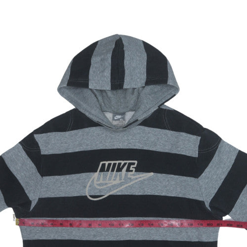 Nike Boys Grey Black Striped Pullover Hoodie XL 13-15 Years Cotton Blend