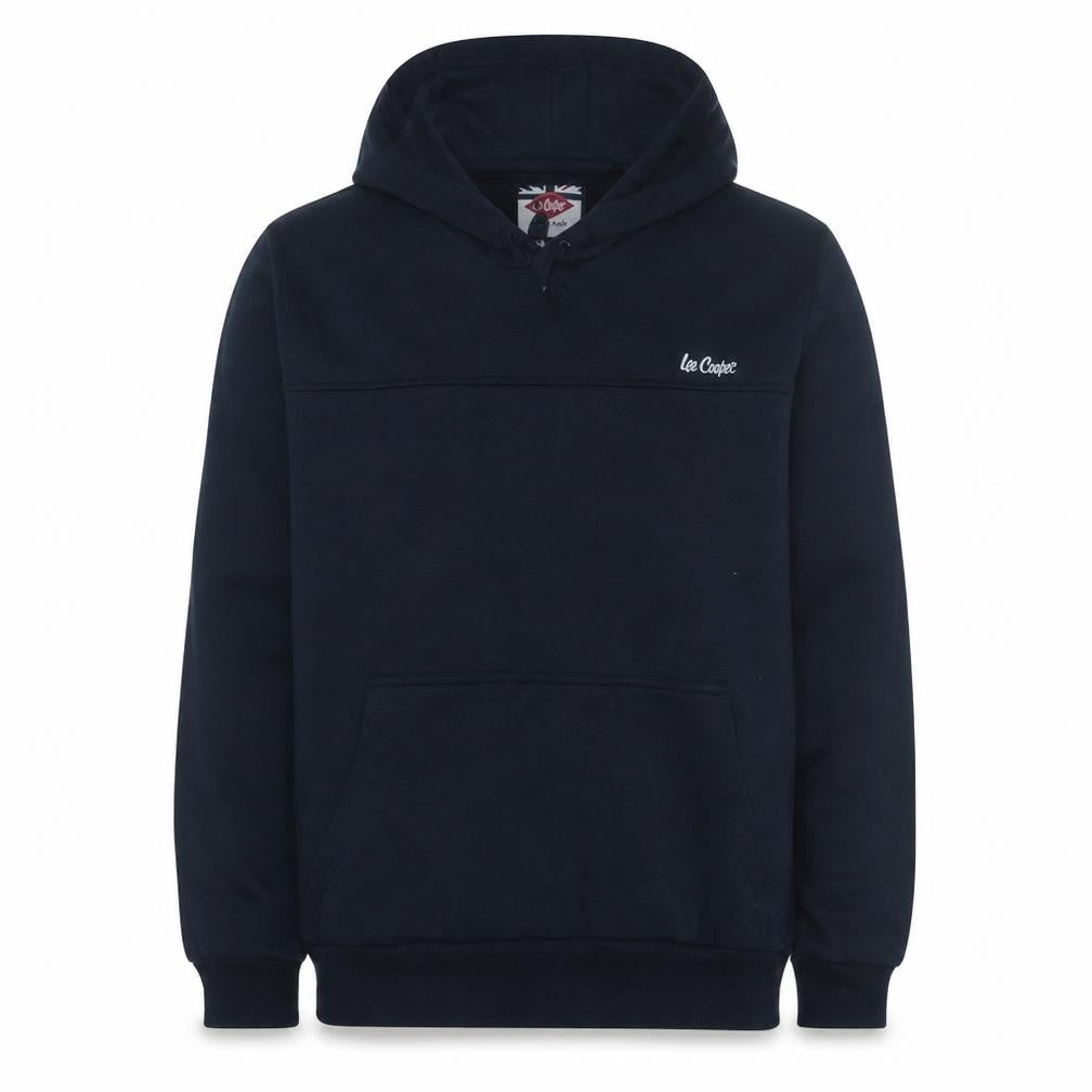 Front view of Lee Cooper Men's Black XL Pullover Hoodie with Logo & Kangaroo Pocket