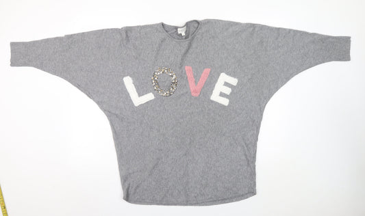 Apricot Womens Grey LOVE Beaded Crew Neck Batwing Jumper M