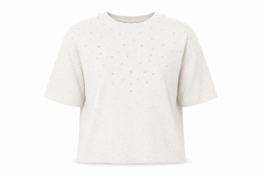 Marks and Spencer Women’s Beige Beaded Short Sleeve Pullover Jumper Size 14