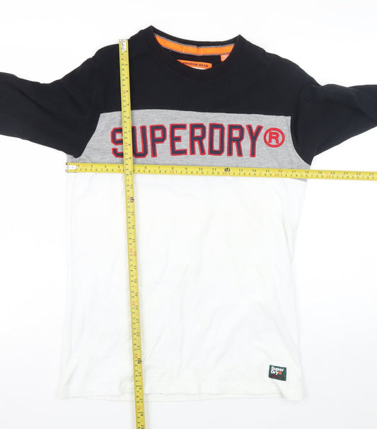 Superdry Men's Black Grey White Long Sleeve Logo T-Shirt Size S