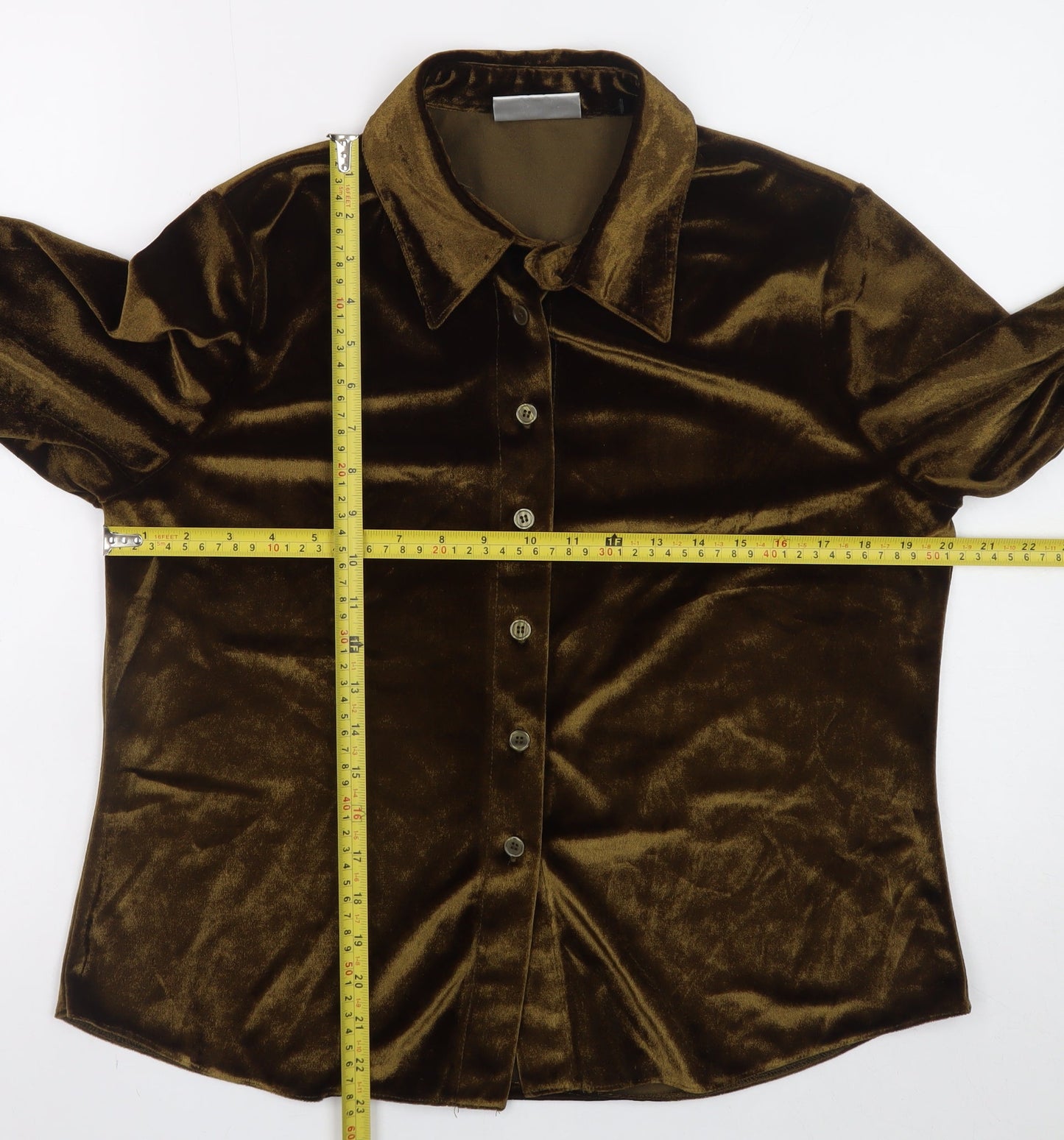 Casali Womens Brown Velvet Button-Up Long Sleeve Shirt UK 16