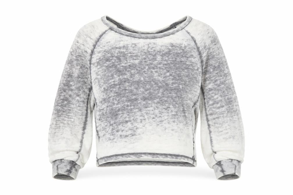 Front view of Silence + Noise Women’s Grey Cropped Raglan Long Sleeve Top, size S