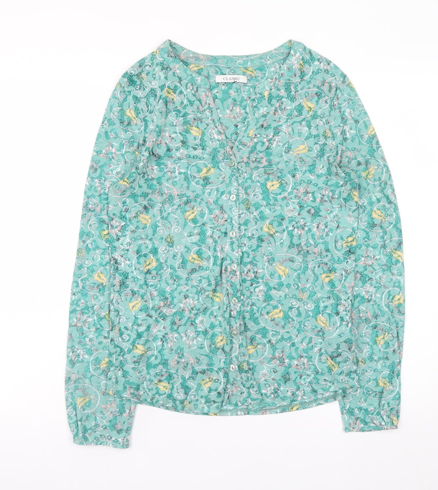 Marks and Spencer Women's Green Floral Button Blouse Size 10