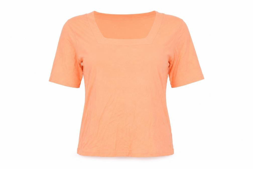 Signature Experience Women's Orange Cotton Short Sleeve Square Neck T-Shirt L