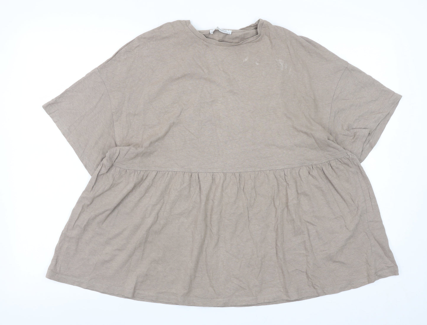 Zara Women Beige Relaxed Tunic T-Shirt Short Sleeve Cotton S