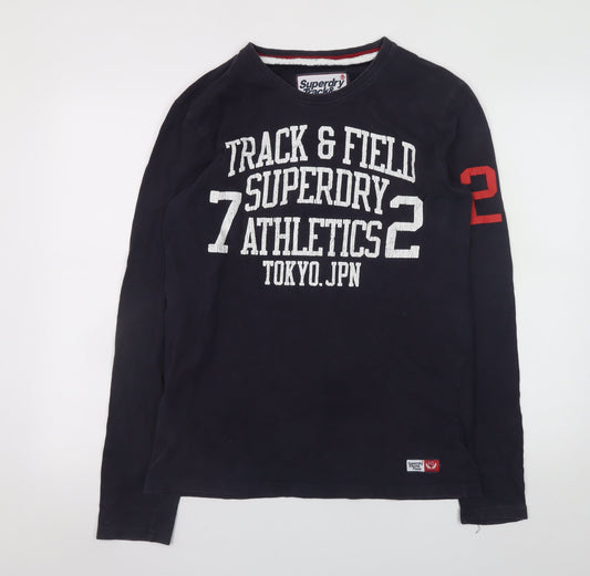 Superdry Men’s Blue Long Sleeve Track & Field Cotton T-Shirt Size M