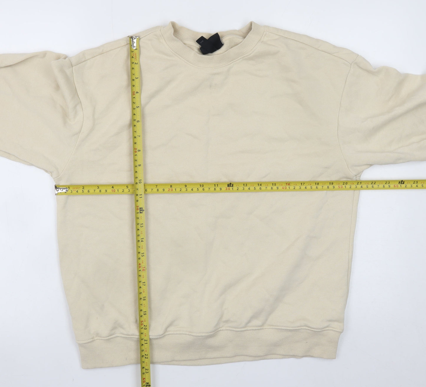 H&M Men's Beige Loose Fit Crew Neck Sweatshirt XS