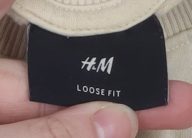 H&M Men's Beige Loose Fit Crew Neck Sweatshirt XS