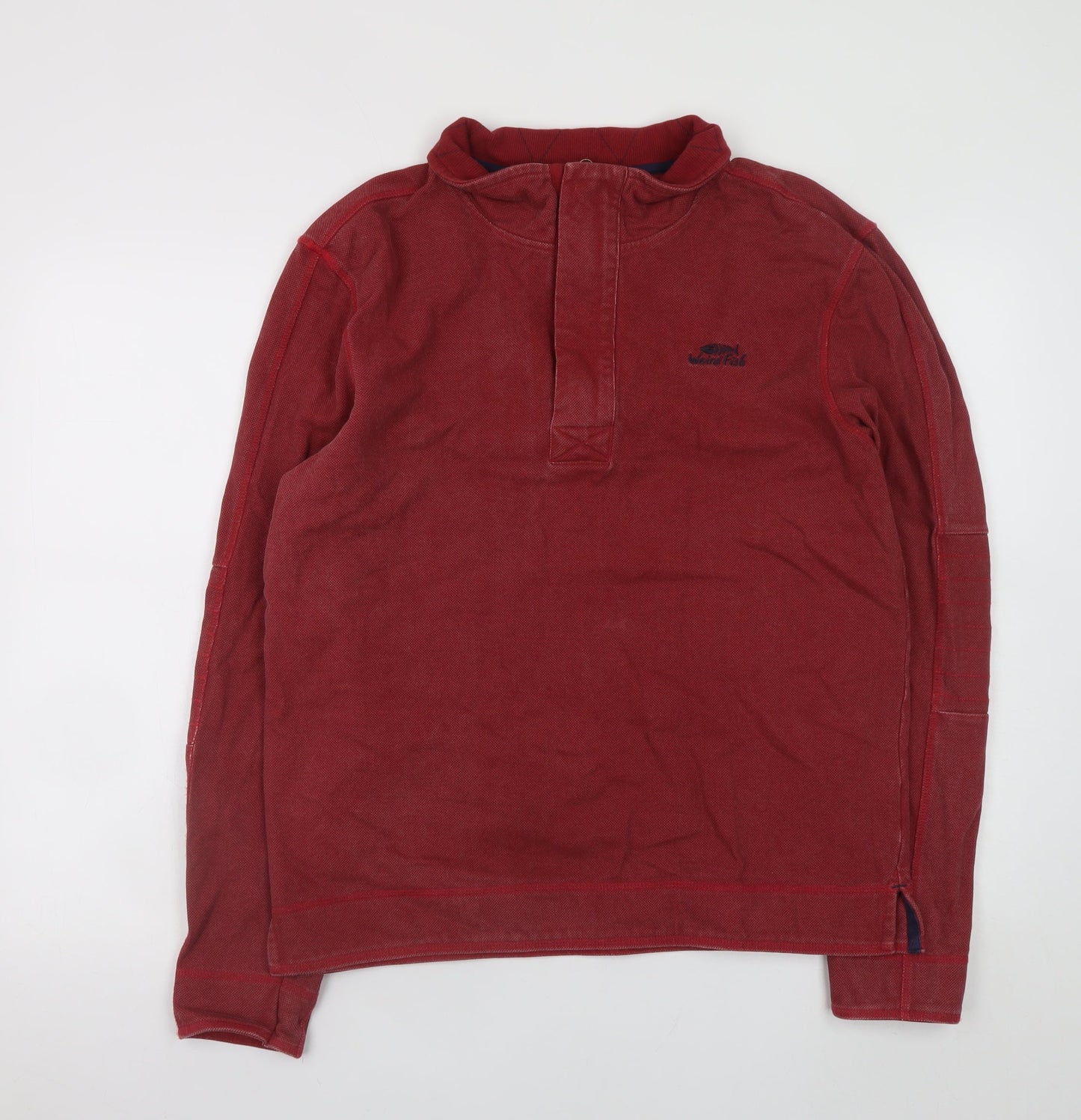 Weird Fish Men's Red Cotton Henley Sweatshirt Size M