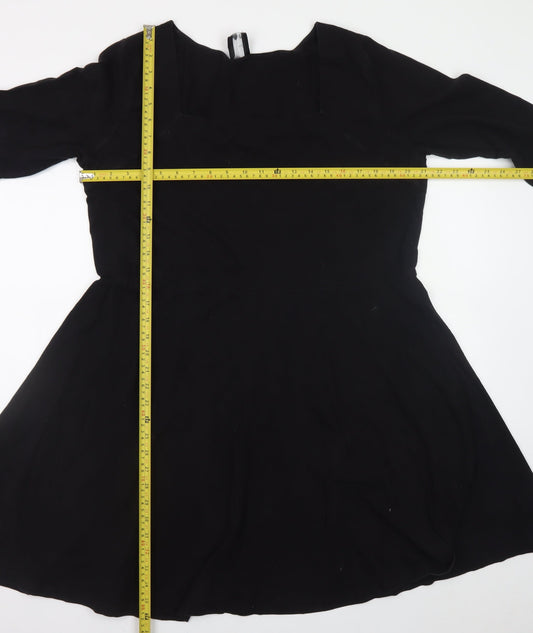 ASOS Women Black Size 14 Skater Dress Long Sleeve Square Neck