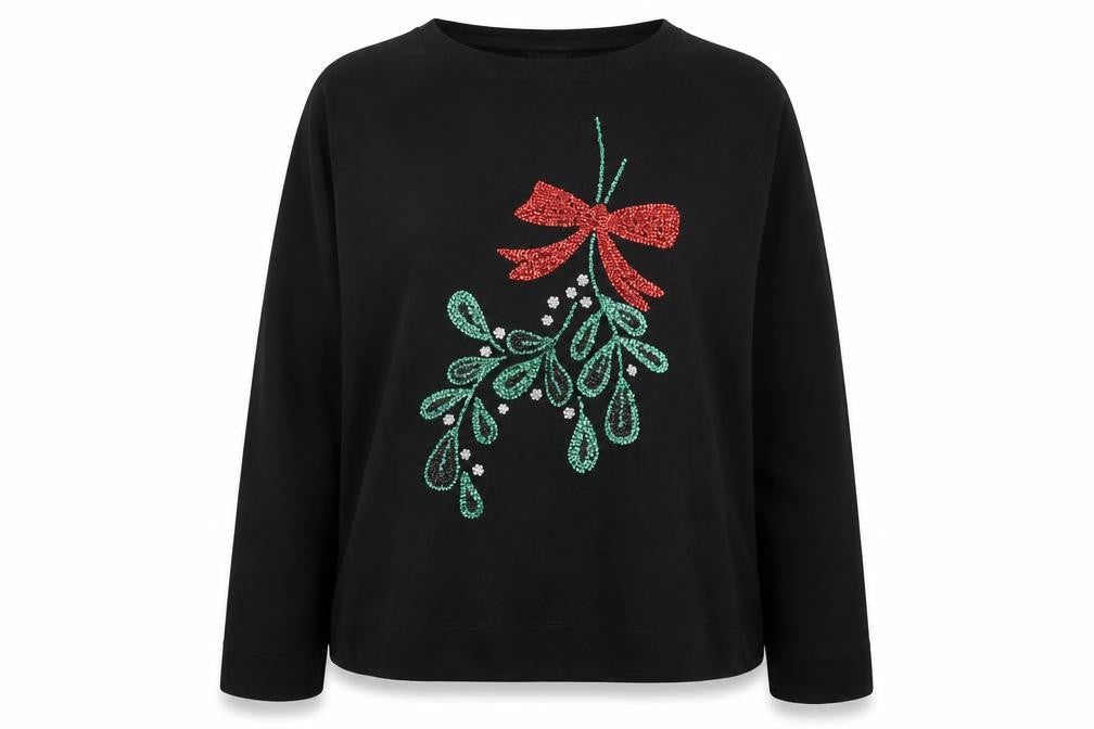 Marks and Spencer Women Black Size 22 Sequin Bow Christmas Sweatshirt