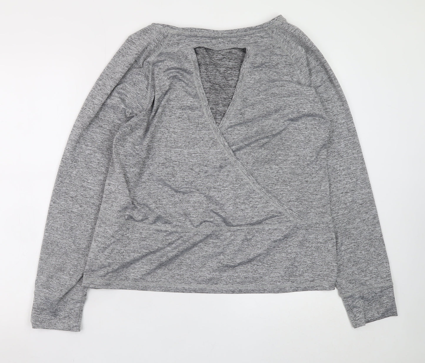 George Women Grey Wrap Style Long Sleeve Pullover Sweatshirt Large