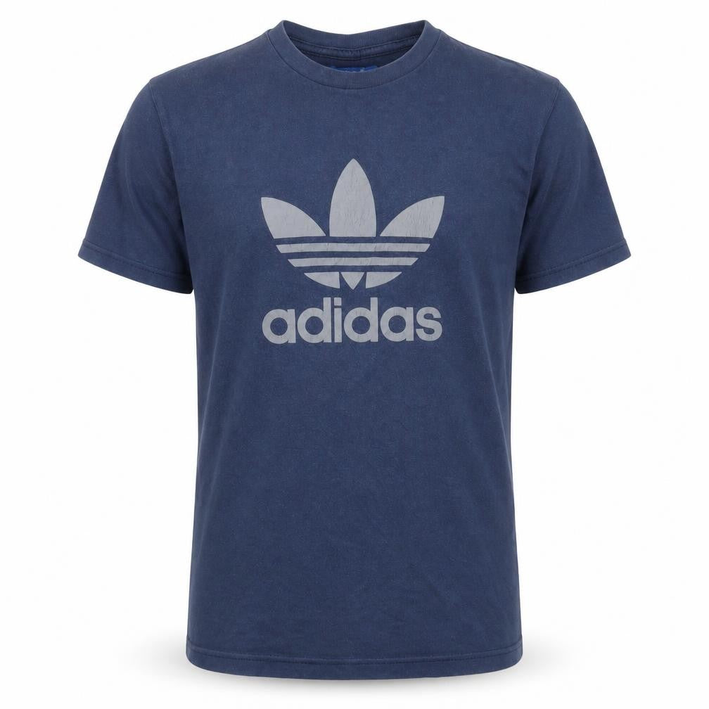 Front view of Adidas Men's Blue Crew Neck Short Sleeve T-Shirt, size M