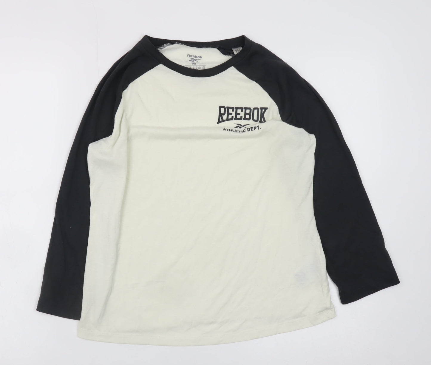 Reebok Men's White Black Long Sleeve Sports T-Shirt Size M Regular Fit