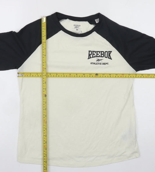Reebok Men's White Black Long Sleeve Sports T-Shirt Size M Regular Fit
