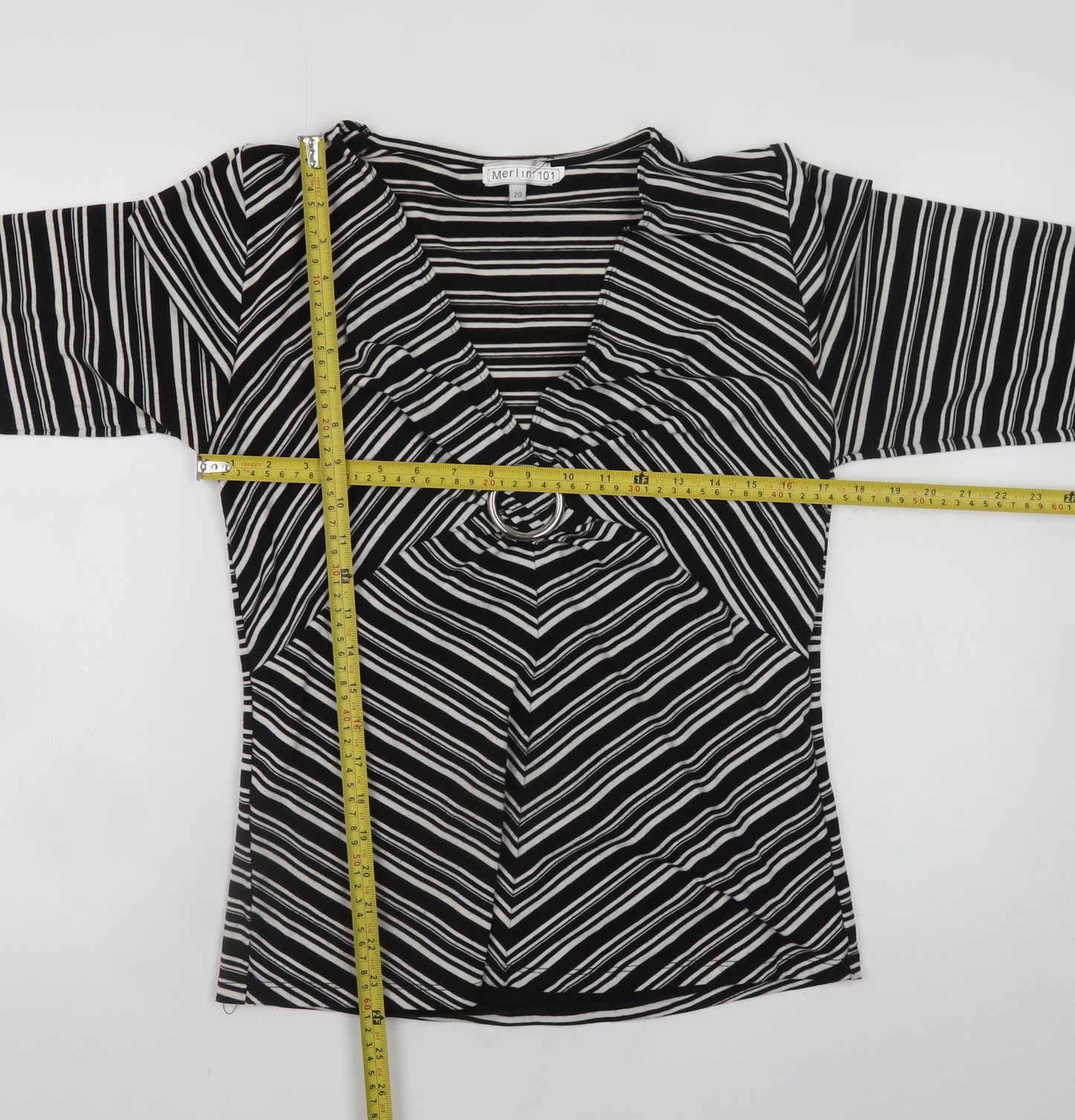 Merlin 101 Women's Black Striped Wrap Blouse Size 20