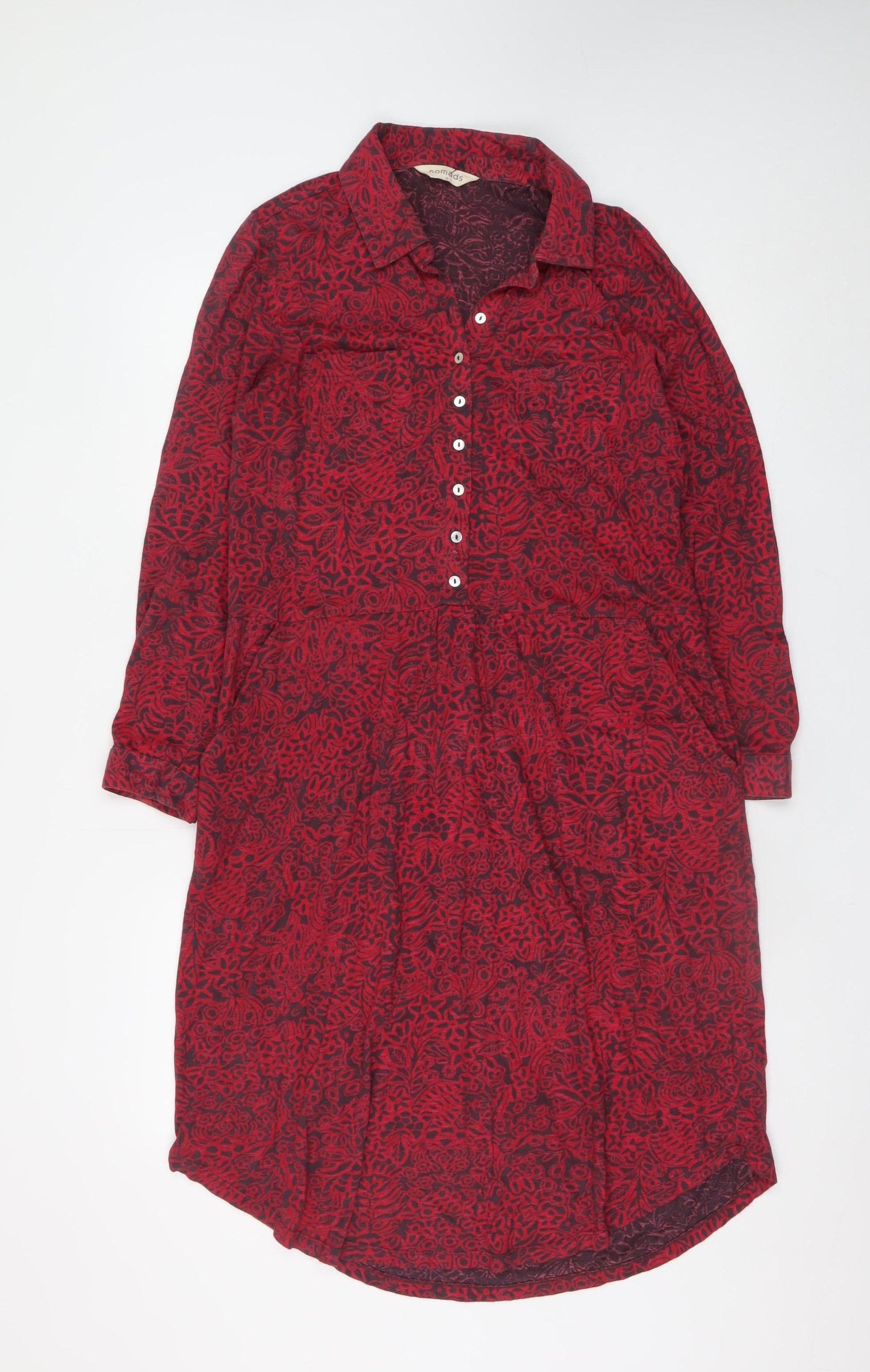 Nomads Womens Red Floral Cotton Shirt Dress Size 10