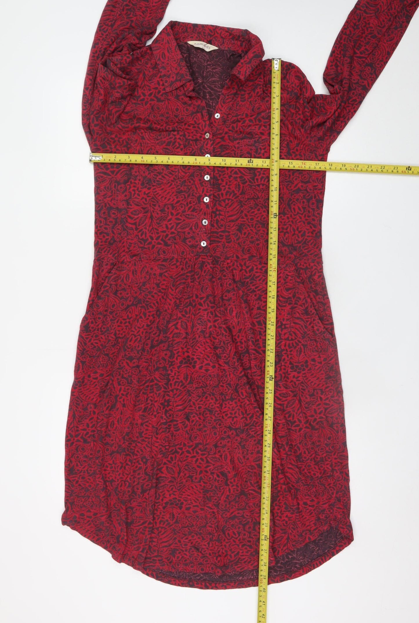 Nomads Womens Red Floral Cotton Shirt Dress Size 10