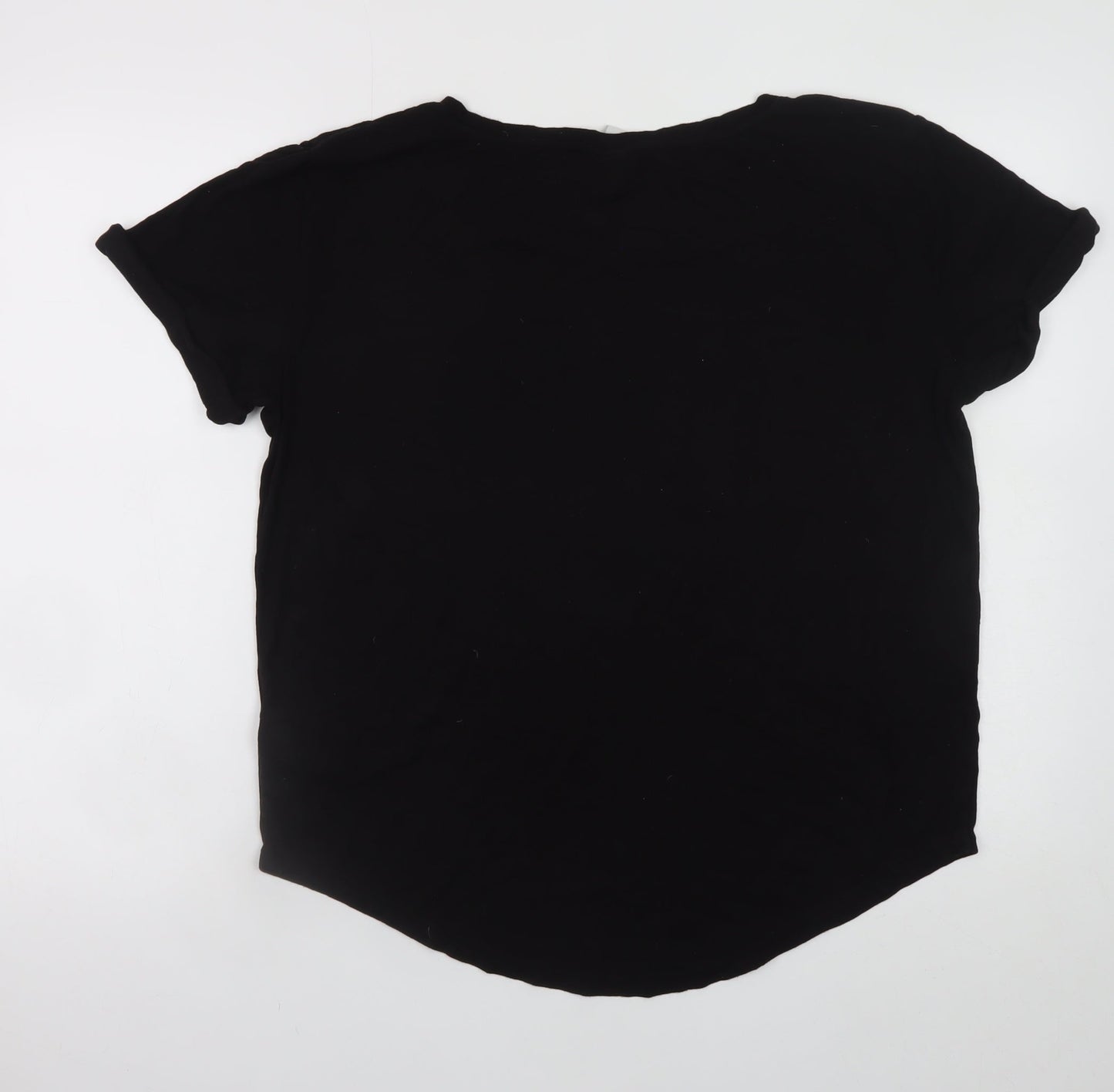 H&M Women Black Basic Short Sleeve Scoop Neck T-Shirt M