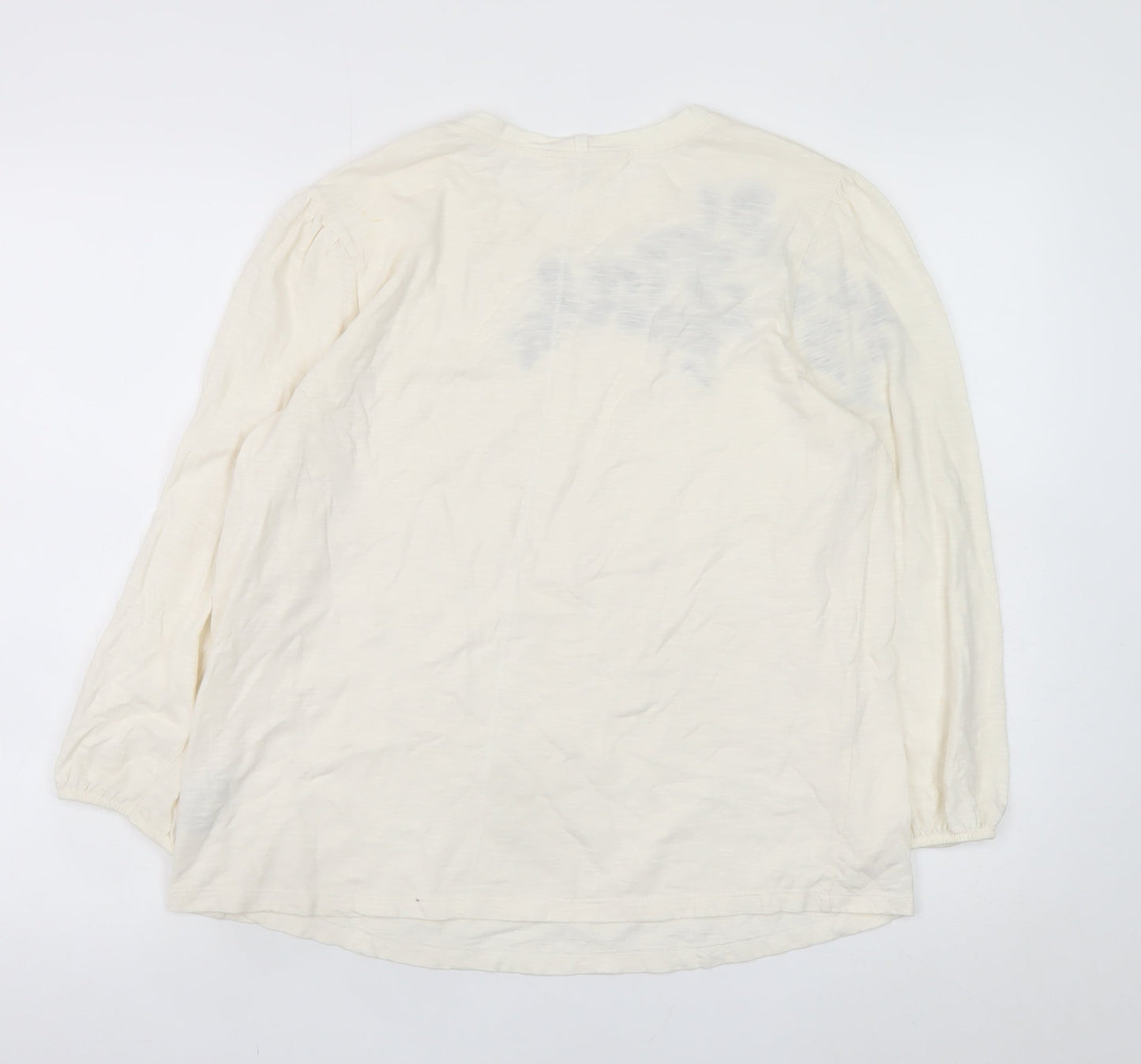 Marks and Spencer Per Una Ivory Embroidered Long Sleeve Cotton Top Size 14