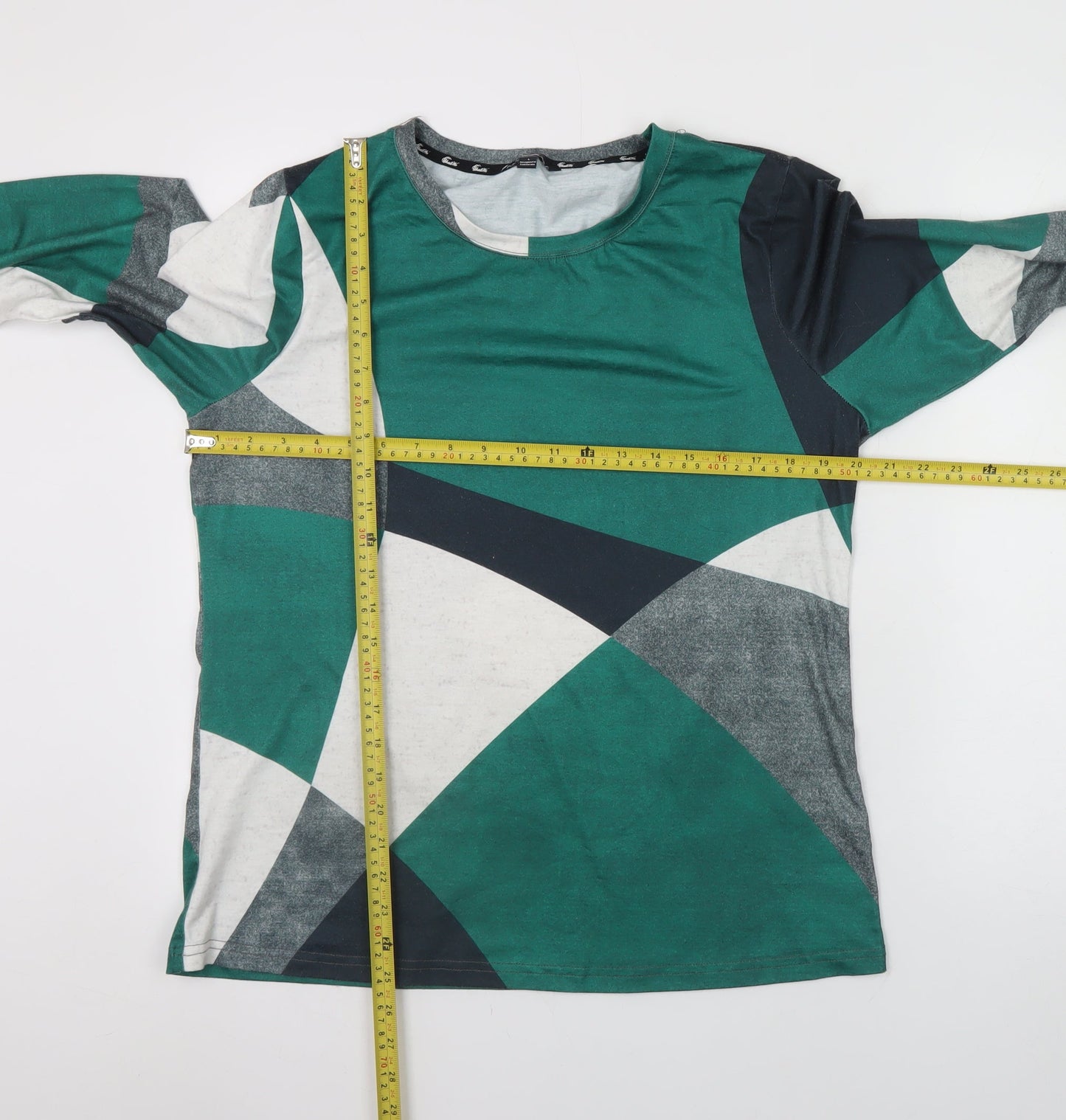 ShallWe Women's Green Abstract Geometric Long Sleeve T-Shirt Size L