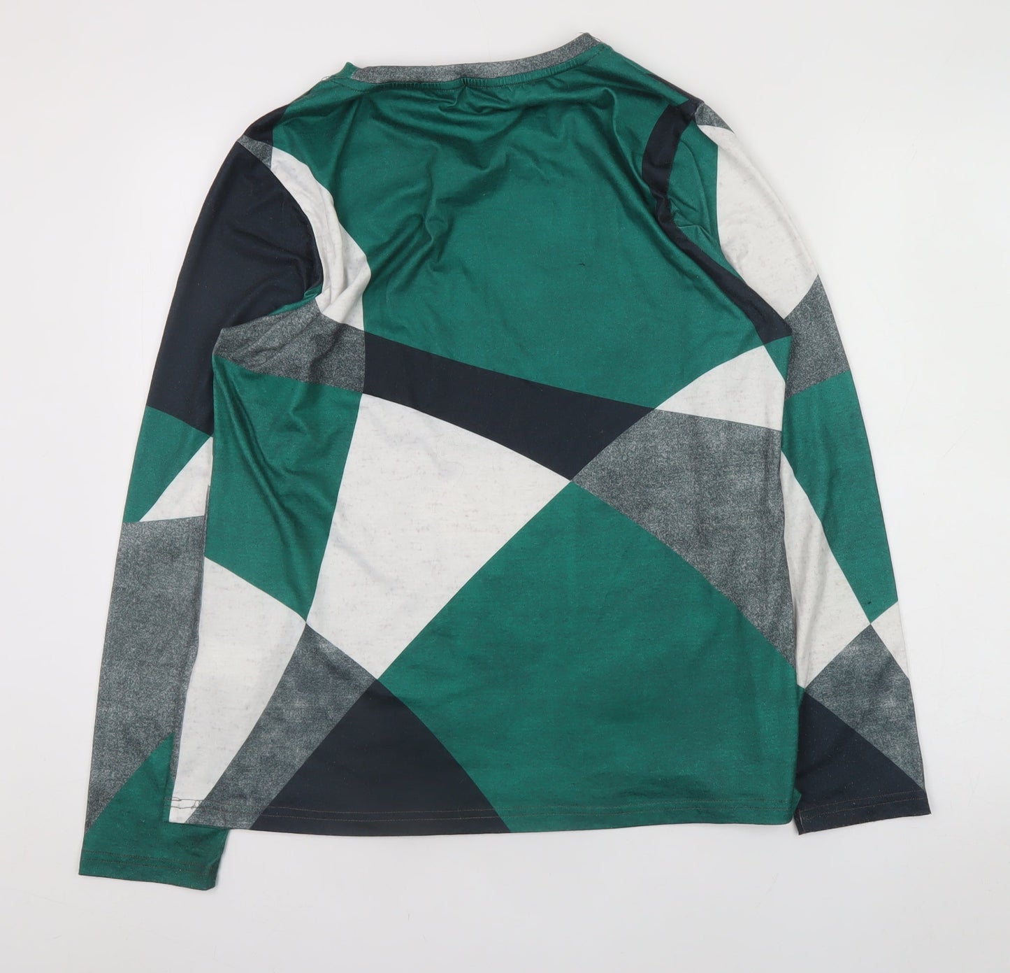 ShallWe Women's Green Abstract Geometric Long Sleeve T-Shirt Size L