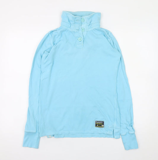 Superdry Men’s Blue Henley Sweatshirt Small High Neck Cotton