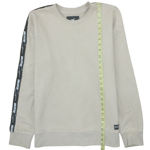 Hollister Men's Beige Crew Neck Logo Trim Pullover Sweatshirt M
