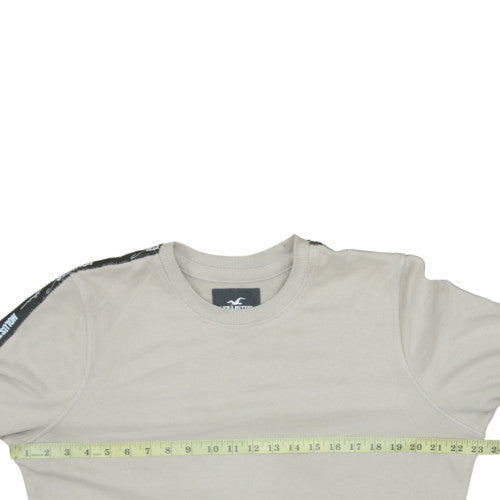 Hollister Men's Beige Crew Neck Logo Trim Pullover Sweatshirt M