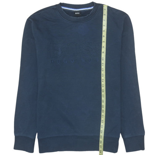 Hugo Boss Men's Blue XL Crew Neck Embroidered Sweatshirt