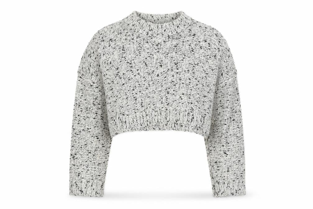 Front view of Missguided women’s grey chunky knit cropped jumper, size UK 8