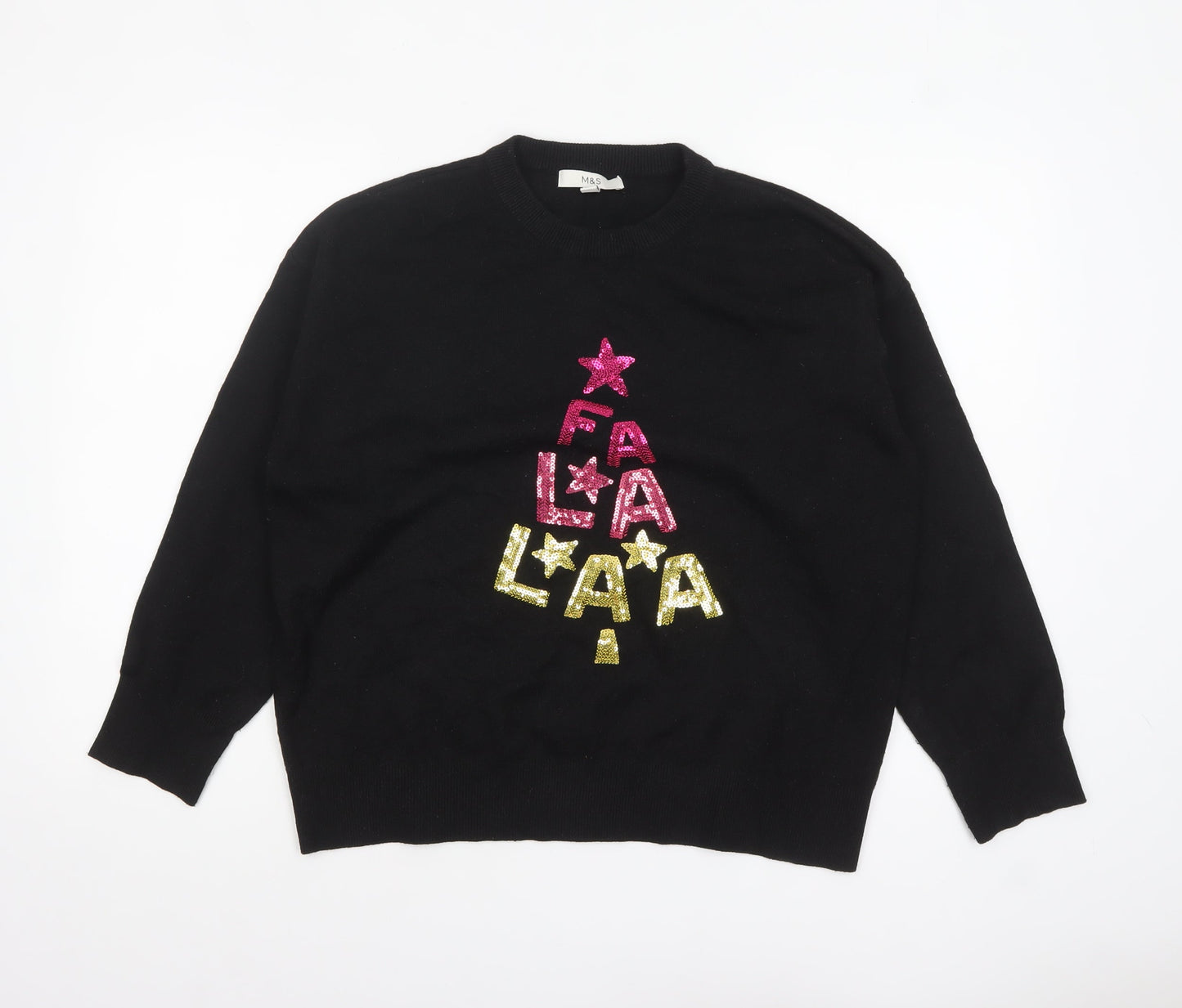Marks and Spencer Women's Black Sequin Christmas Jumper Size M