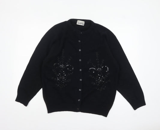 Top Secret Women Black Cardigan M/L Beaded Button Knit Classic Style