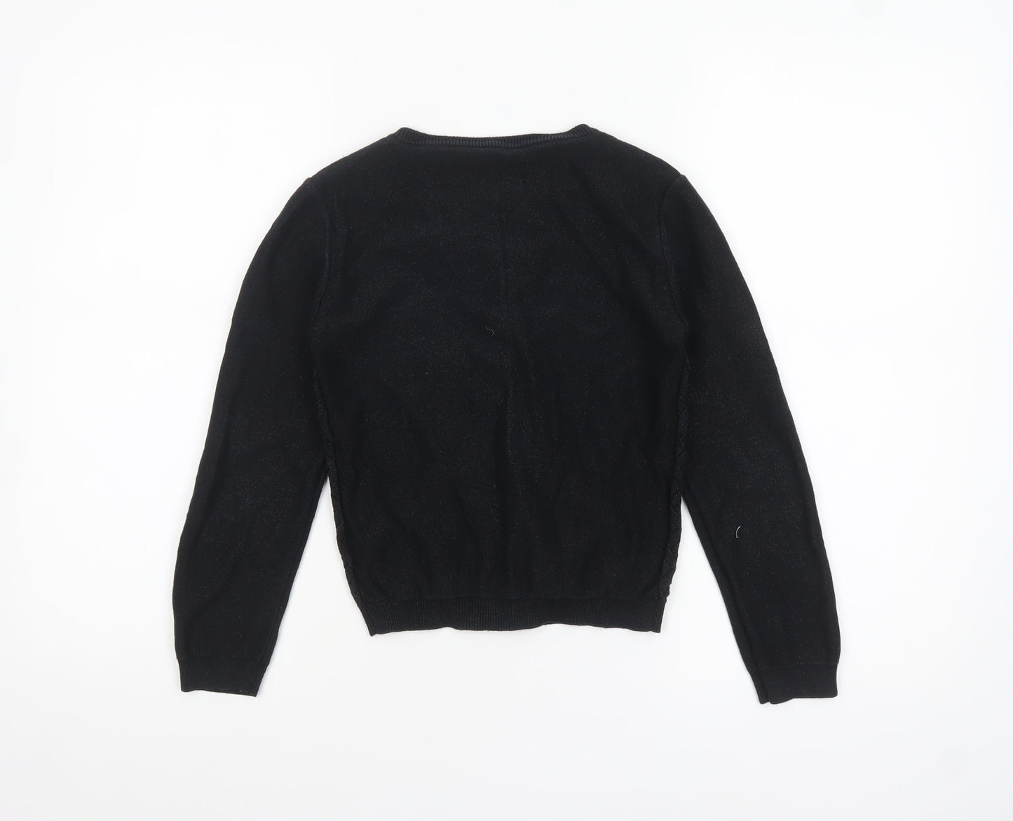 Nutmeg Girls Black Cardigan 10-11 Years Cotton Blend Button Jumper
