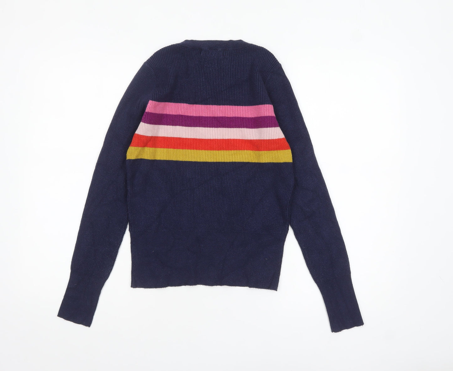 If It Were Me Womens Navy Striped Crew Neck Jumper Size M