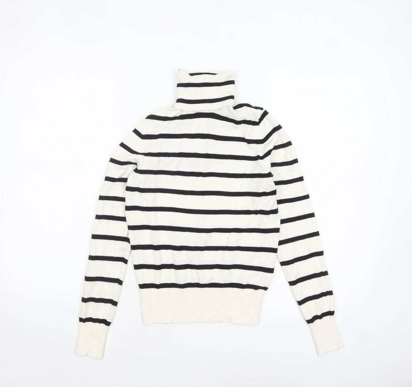 H&M Women's White Black Striped Roll Neck XS Pullover Jumper
