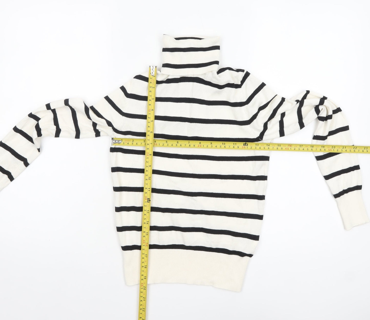 H&M Women's White Black Striped Roll Neck XS Pullover Jumper