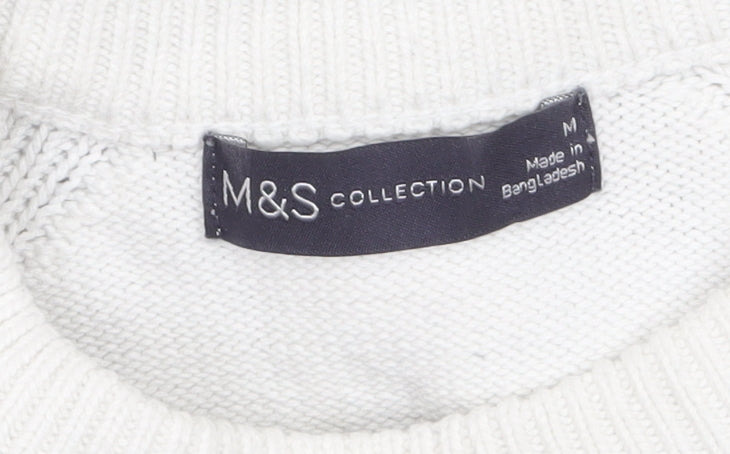 Marks and Spencer Women’s White Striped Cotton Crew Neck Jumper M
