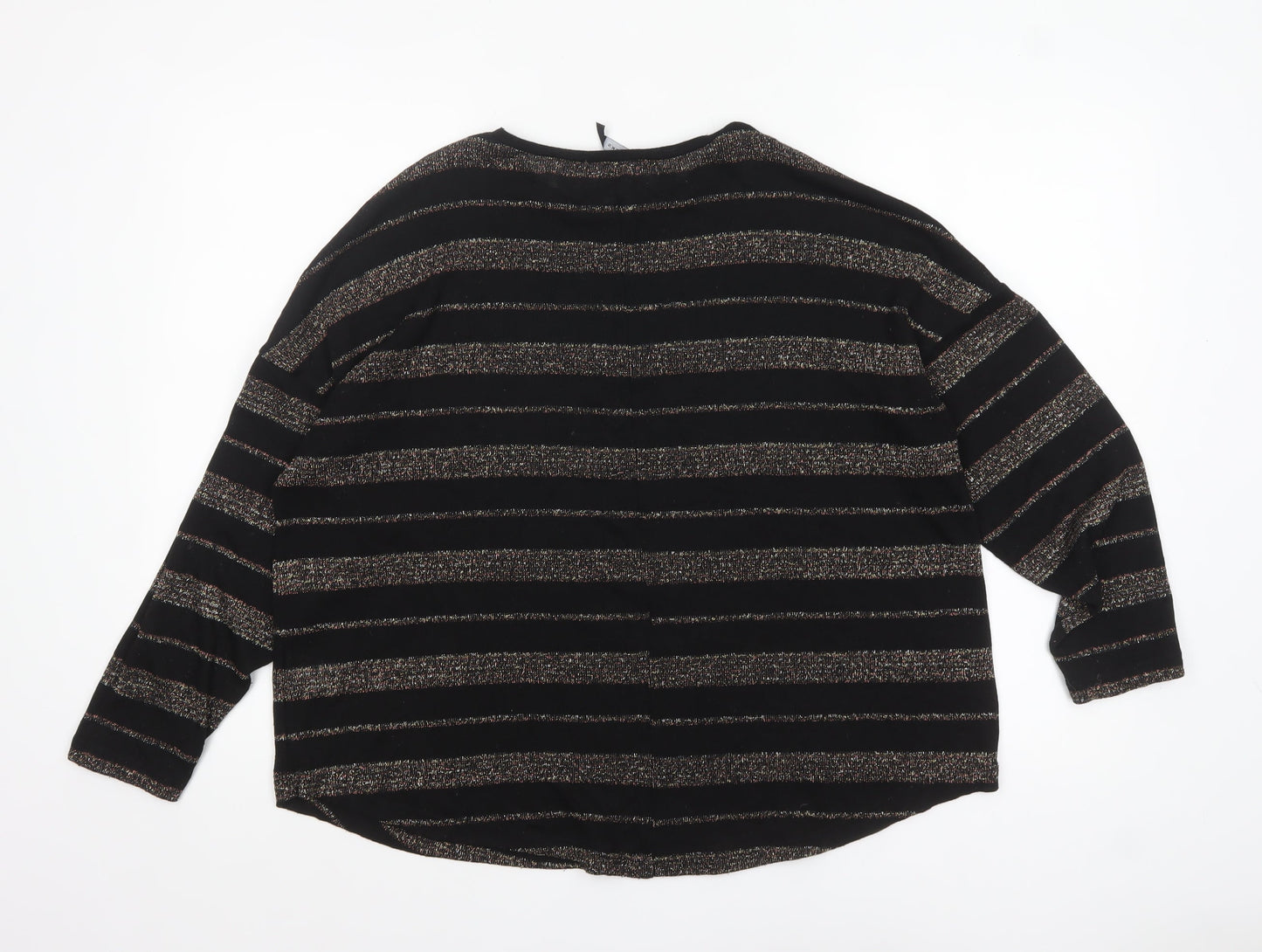 Peacocks Women’s Black Striped Crew Neck Long Sleeve Jumper Size 14
