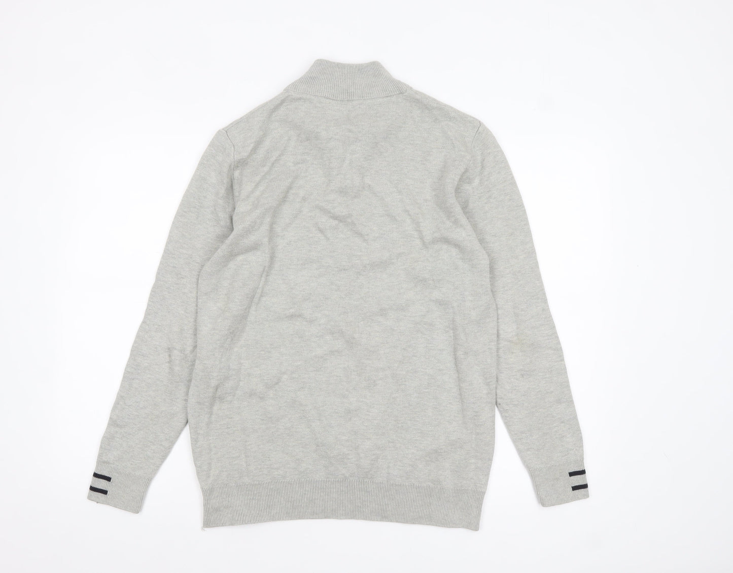 Hugo Boss Men’s Grey 1/4 Zip Cotton Jumper Size L Classic Knitwear