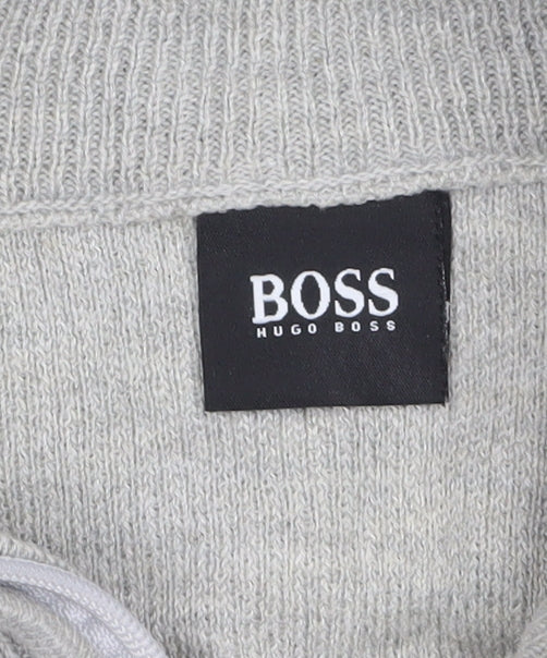 Hugo Boss Men’s Grey 1/4 Zip Cotton Jumper Size L Classic Knitwear