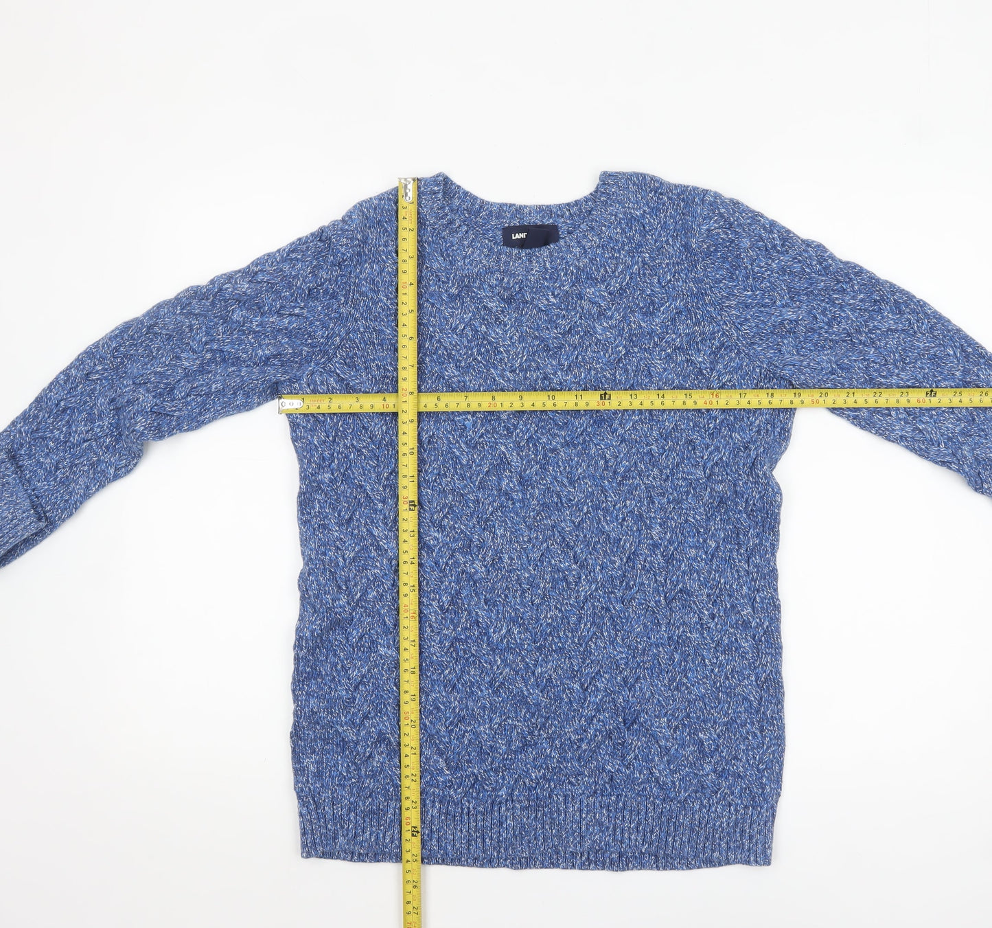 Lands' End Women's Blue Cable-Knit Cotton Jumper Size M